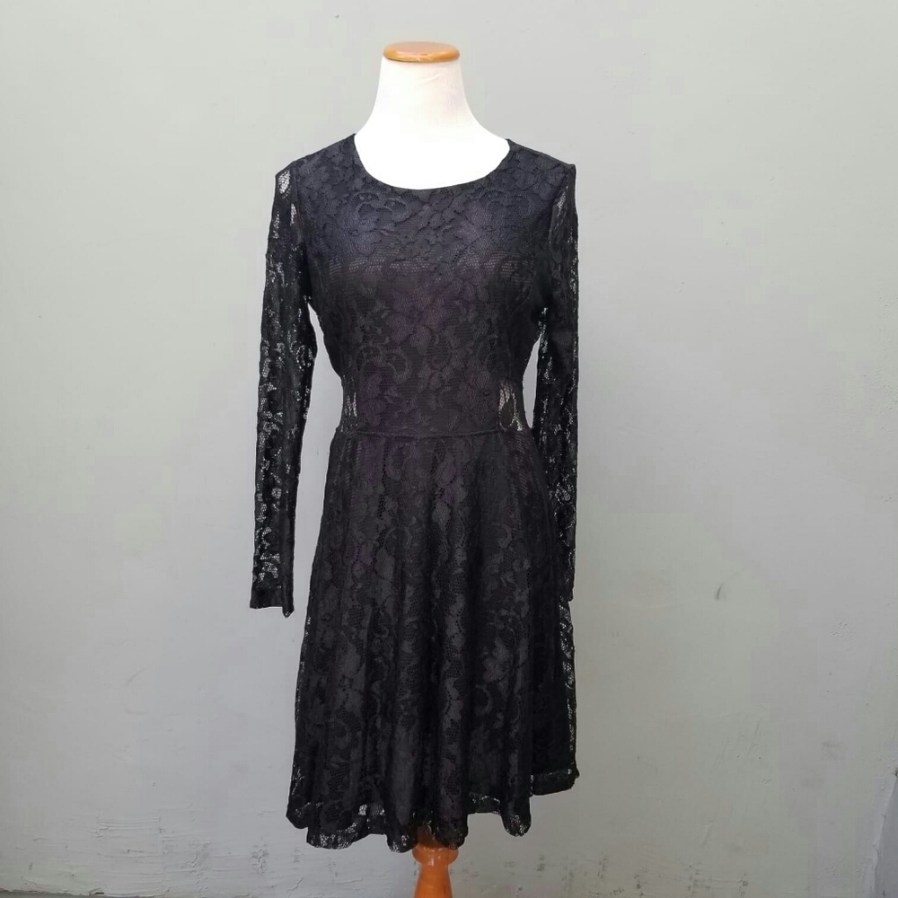 Women's Whimsygoth Lace Dress Medium Black Grunge Witchy Floral Romantic